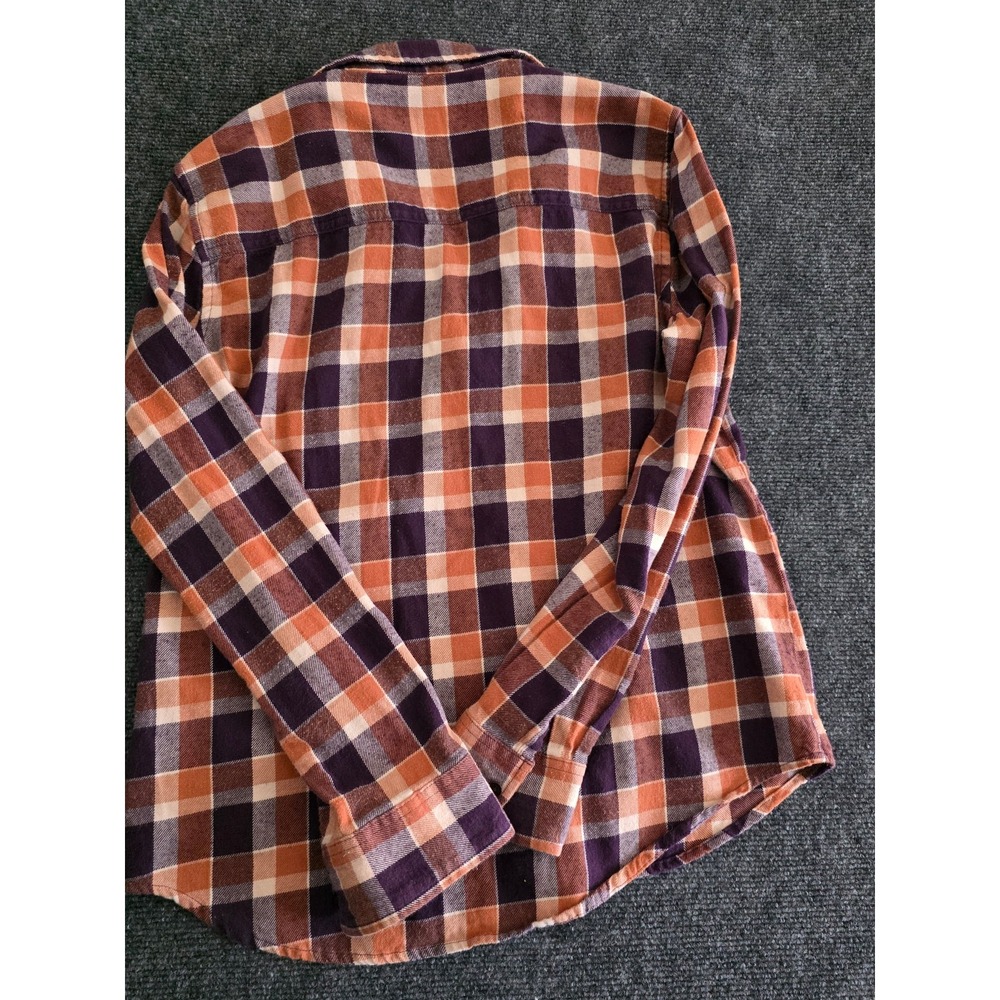 PACT Mila Women Flannel Shirt Small Orange Purple Plaid Organic Cotton Button Up - Picture 2 of 8